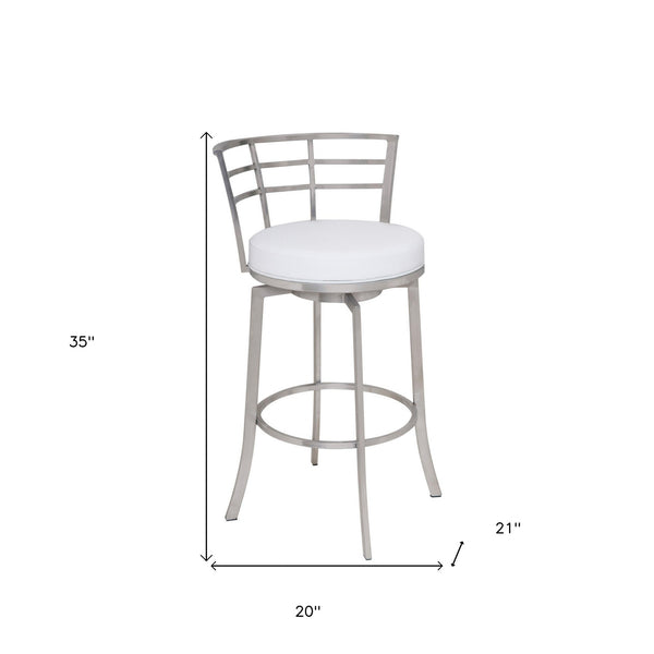 Homeroots 26" White And Silver Faux Leather And Iron Swivel Low Back Counter Height Bar Chair   477232