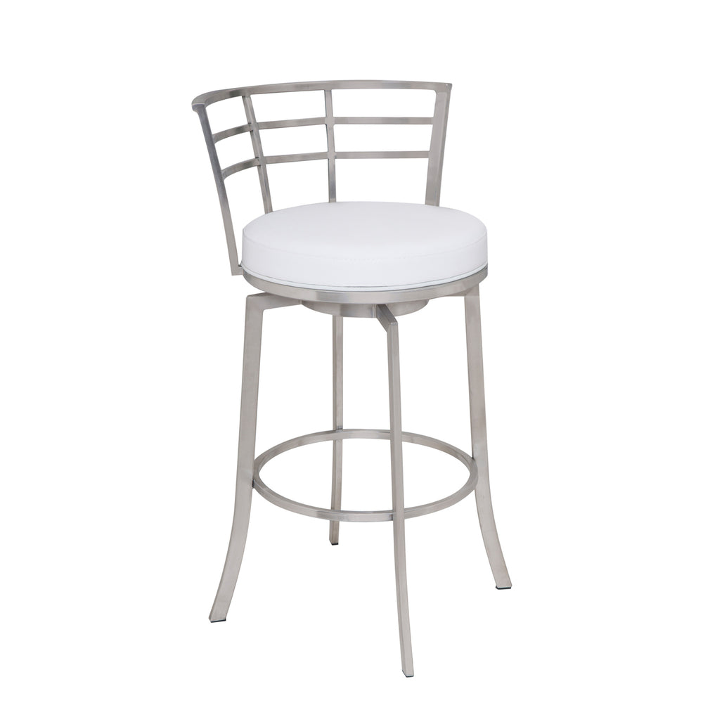 Homeroots 26" White And Silver Faux Leather And Iron Swivel Low Back Counter Height Bar Chair   477232