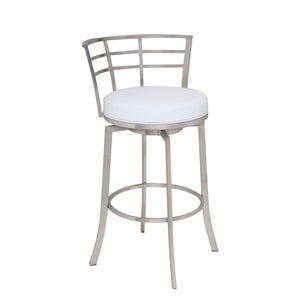 Homeroots 26" White And Silver Faux Leather And Iron Swivel Low Back Counter Height Bar Chair   477232