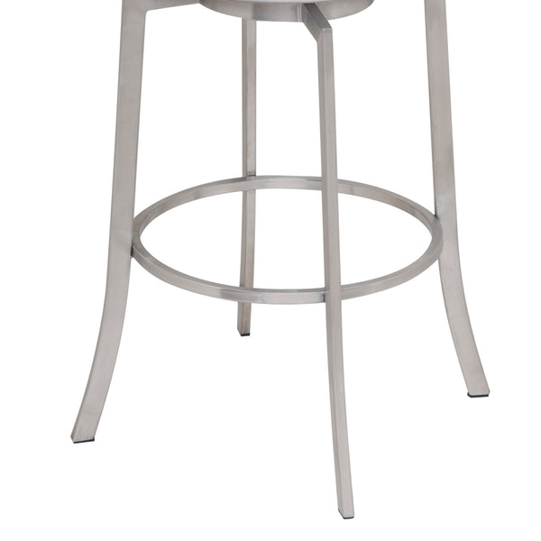 Homeroots 26" White And Silver Faux Leather And Iron Swivel Low Back Counter Height Bar Chair   477232