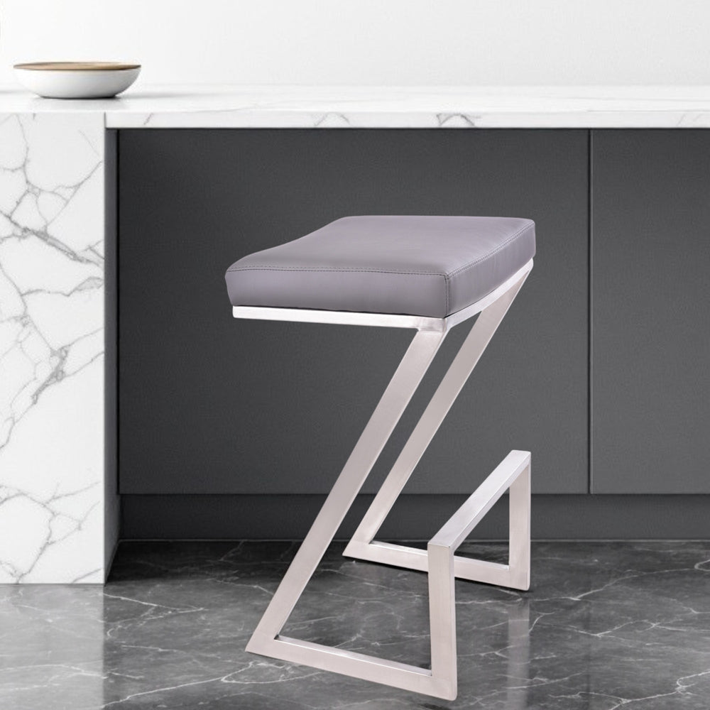 Homeroots 26" Gray And Silver Iron Backless Counter Height Bar Chair   477236