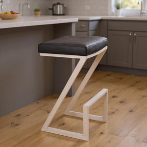 HomeRoots 26" Gray And Silver Iron Backless Counter Stool - Modern Faux Leather Seat with Z-Shaped Base 477238