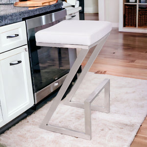 Homeroots 26" White And Silver Iron Backless Counter Height Bar Chair   477240