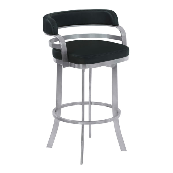Homeroots 30" Black And Silver Faux Leather And Iron Swivel Low Back Bar Height Bar Chair   477242
