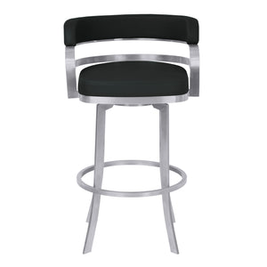 Homeroots 30" Black And Silver Faux Leather And Iron Swivel Low Back Bar Height Bar Chair   477242