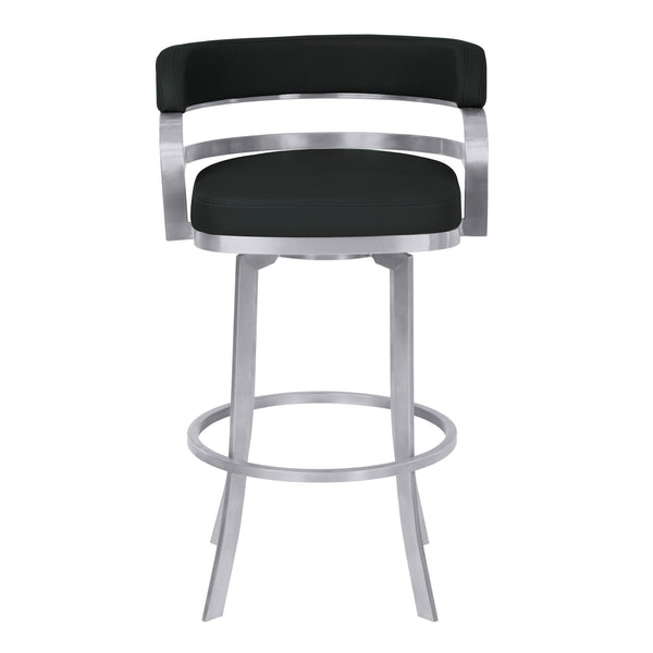 Homeroots 30" Black And Silver Faux Leather And Iron Swivel Low Back Bar Height Bar Chair   477242