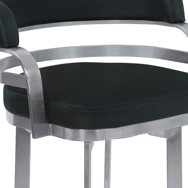 Homeroots 30" Black And Silver Faux Leather And Iron Swivel Low Back Bar Height Bar Chair   477242