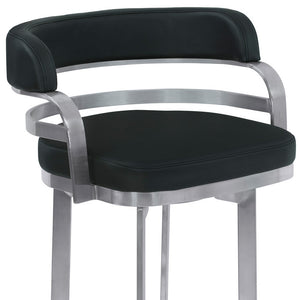 Homeroots 30" Black And Silver Faux Leather And Iron Swivel Low Back Bar Height Bar Chair   477242