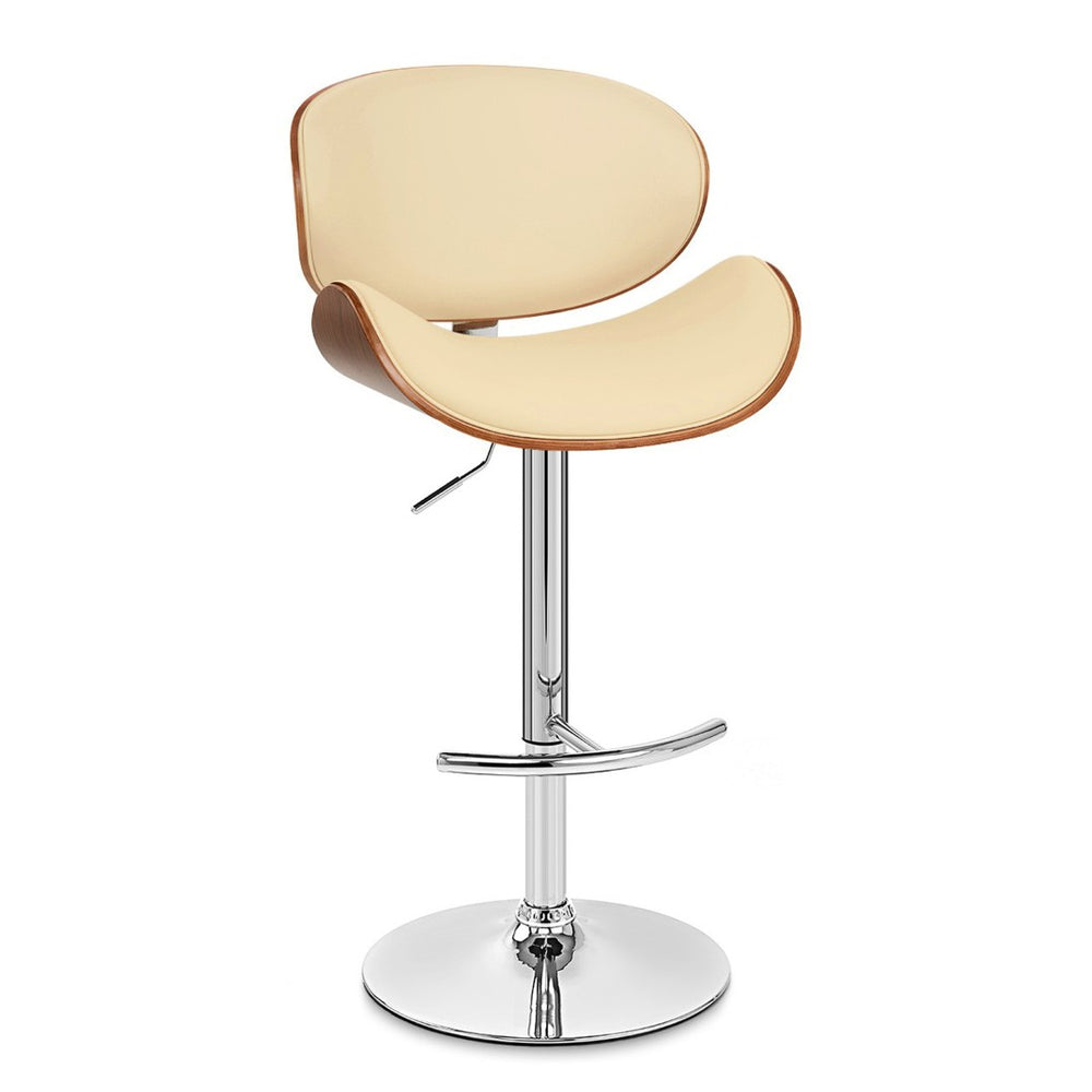 HomeRoots Cream Faux Leather Adjustable Height Swivel Bar Chair with Solid Wood Base and Footrest Comfort 477244