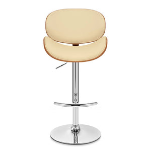 HomeRoots Cream Faux Leather Adjustable Height Swivel Bar Chair with Solid Wood Base and Footrest Comfort 477244