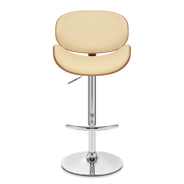 HomeRoots Cream Faux Leather Adjustable Height Swivel Bar Chair with Solid Wood Base and Footrest Comfort 477244