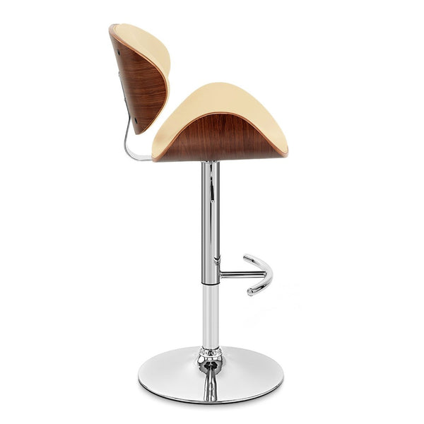 HomeRoots Cream Faux Leather Adjustable Height Swivel Bar Chair with Solid Wood Base and Footrest Comfort 477244
