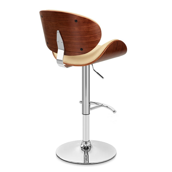 HomeRoots Cream Faux Leather Adjustable Height Swivel Bar Chair with Solid Wood Base and Footrest Comfort 477244