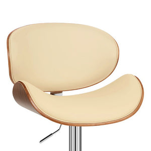 HomeRoots Cream Faux Leather Adjustable Height Swivel Bar Chair with Solid Wood Base and Footrest Comfort 477244