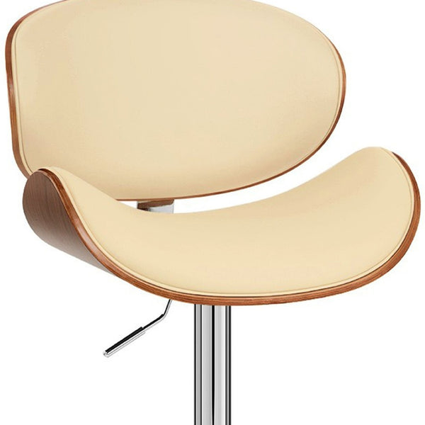 HomeRoots Cream Faux Leather Adjustable Height Swivel Bar Chair with Solid Wood Base and Footrest Comfort 477244