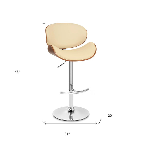 HomeRoots Cream Faux Leather Adjustable Height Swivel Bar Chair with Solid Wood Base and Footrest Comfort 477244