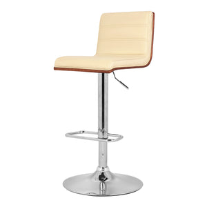 Homeroots 23" Cream And Silver Iron Swivel Low Back Adjustable Height Bar Chair   477248