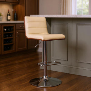 HomeRoots 23" Cream Low Back Swivel Bar Chair with Chrome Base - Adjustable Height, Ergonomic Comfort & Style 477248