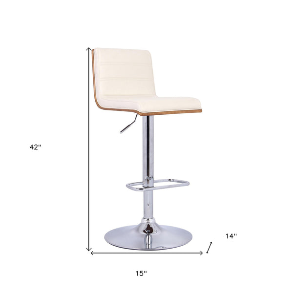 Homeroots 23" Cream And Silver Iron Swivel Low Back Adjustable Height Bar Chair   477248