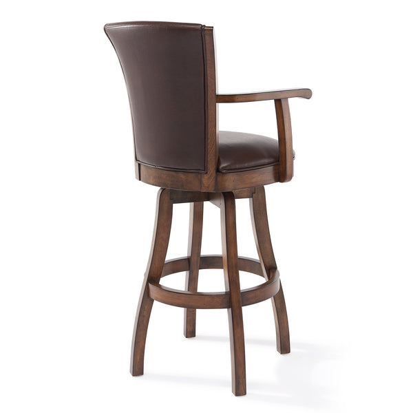 Homeroots 26" Brown And Chestnut Faux Leather And Solid Wood Swivel Counter Height Bar Chair   477251