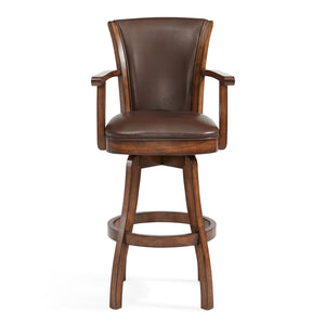 Homeroots 26" Brown And Chestnut Faux Leather And Solid Wood Swivel Counter Height Bar Chair   477251