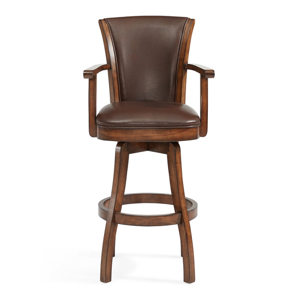 Homeroots 26" Brown And Chestnut Faux Leather And Solid Wood Swivel Counter Height Bar Chair   477251