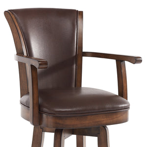 Homeroots 26" Brown And Chestnut Faux Leather And Solid Wood Swivel Counter Height Bar Chair   477251