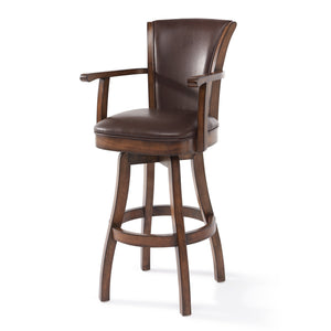 Homeroots 26" Brown And Chestnut Faux Leather And Solid Wood Swivel Counter Height Bar Chair   477251