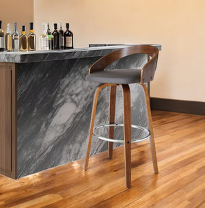 HomeRoots 30" Stylish Gray Faux Leather Low Back Swivel Bar Chair with Durable Iron Base for Modern Spaces 477252