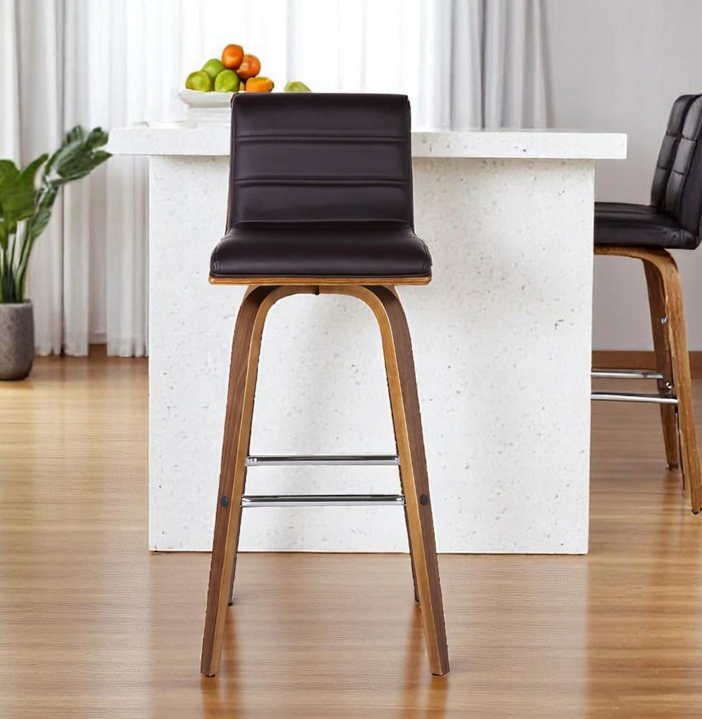 HomeRoots 26" Brown Solid Wood Swivel Bar Chair - Stylish Low Back Stool with 360° Swivel & Comfort Footrest 477253