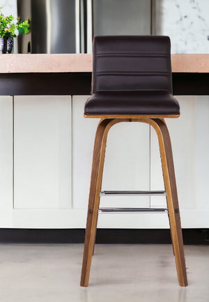 Homeroots 26" Brown Solid Wood Swivel Low Back Counter Height Bar Chair   477253