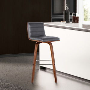 HomeRoots 30" Stylish Gray Faux Leather Swivel Bar Chair with Solid Wood Base for Modern Home Bars & Kitchens 477255