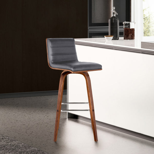 HomeRoots 30" Stylish Gray Faux Leather Swivel Bar Chair with Solid Wood Base for Modern Home Bars & Kitchens 477255