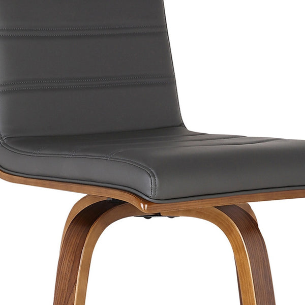 Homeroots 30" Gray And Brown Faux Leather And Wood Swivel Low Back Bar Height Bar Chair   477255