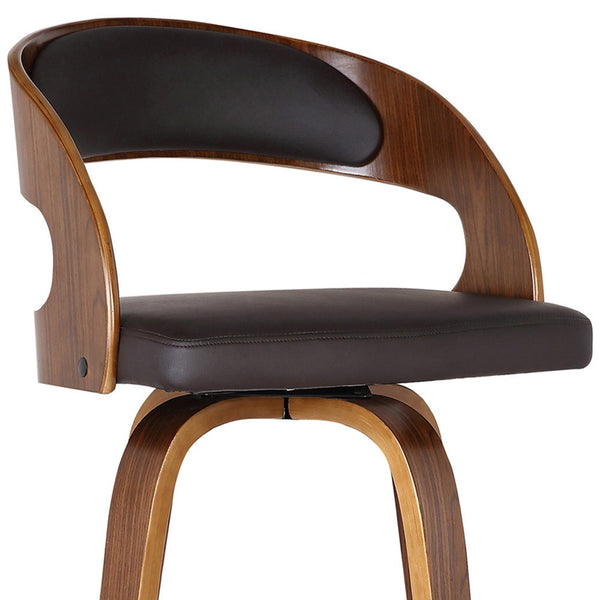 Homeroots 30" Brown Solid Wood Swivel Low Back Bar Height Bar Chair   477256