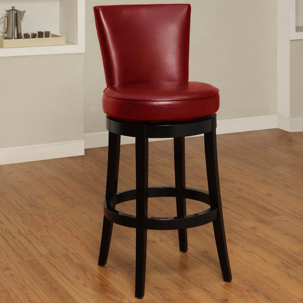 Homeroots 26" Red And Black Solid Wood Swivel Counter Height Bar Chair   477259