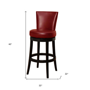 Homeroots 26" Red And Black Solid Wood Swivel Counter Height Bar Chair   477259