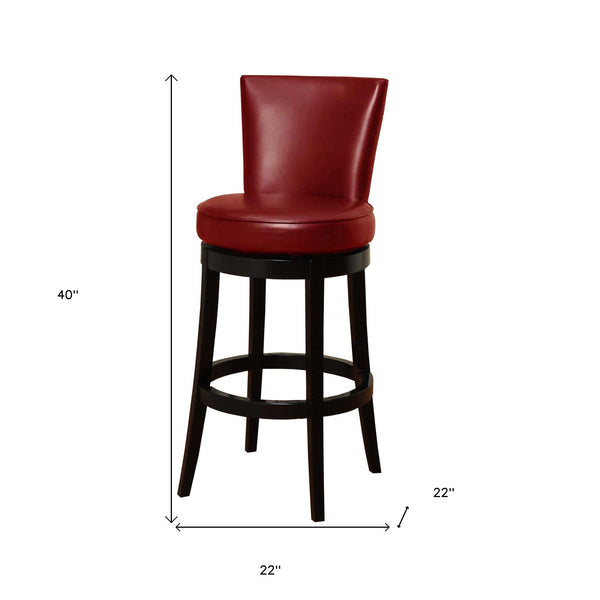 Homeroots 26" Red And Black Solid Wood Swivel Counter Height Bar Chair   477259
