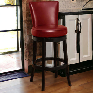 Homeroots 26" Red And Black Solid Wood Swivel Counter Height Bar Chair   477259