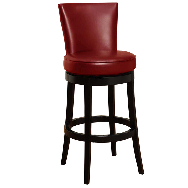 Homeroots 30" Red And Black Solid Wood Swivel Bar Height Bar Chair   477260