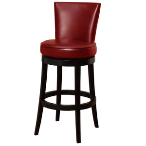 Homeroots 30" Red And Black Solid Wood Swivel Bar Height Bar Chair   477260