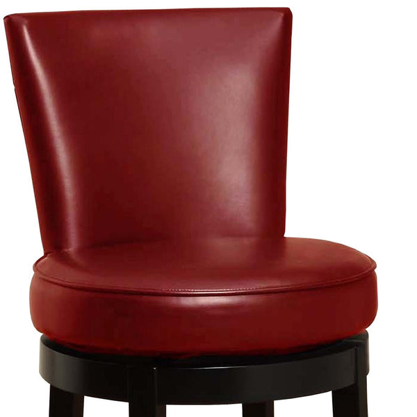 Homeroots 30" Red And Black Solid Wood Swivel Bar Height Bar Chair   477260
