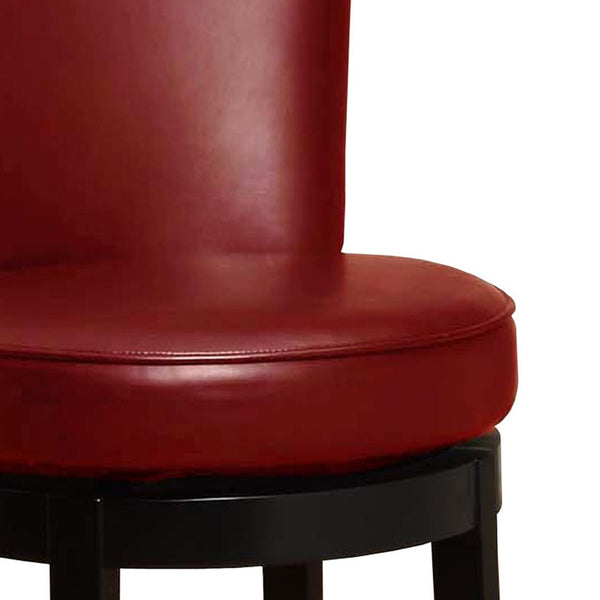 Homeroots 30" Red And Black Solid Wood Swivel Bar Height Bar Chair   477260