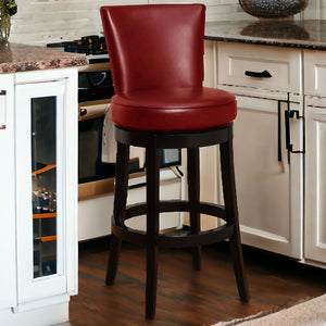 Homeroots 30" Red And Black Solid Wood Swivel Bar Height Bar Chair   477260