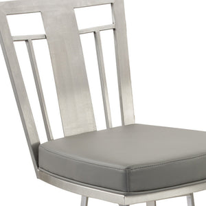 Homeroots 26" Gray And Silver Iron Swivel Counter Height Bar Chair   477261