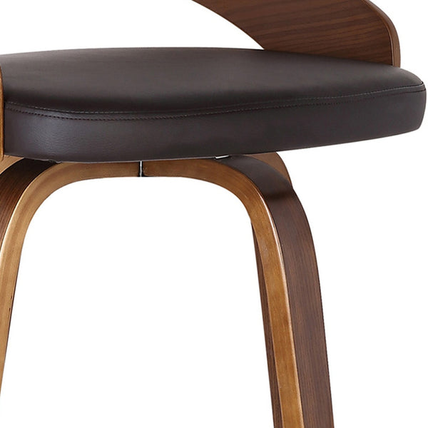 Homeroots 26" Brown Faux Leather And Solid Wood Swivel Low Back Counter Height Bar Chair   477262