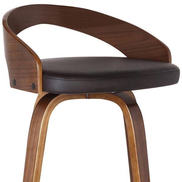 Homeroots 26" Brown Faux Leather And Solid Wood Swivel Low Back Counter Height Bar Chair   477262