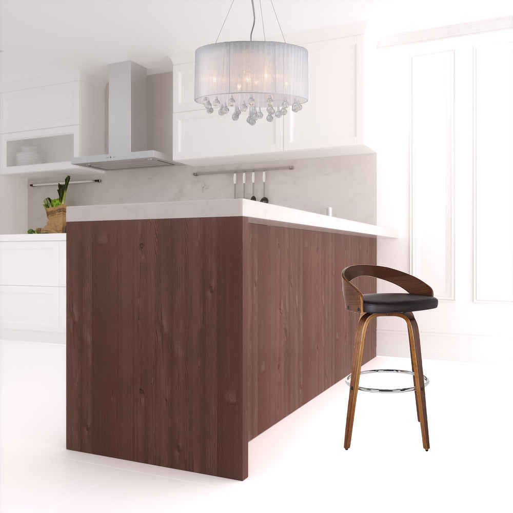 Homeroots 26" Brown Faux Leather And Solid Wood Swivel Low Back Counter Height Bar Chair   477262