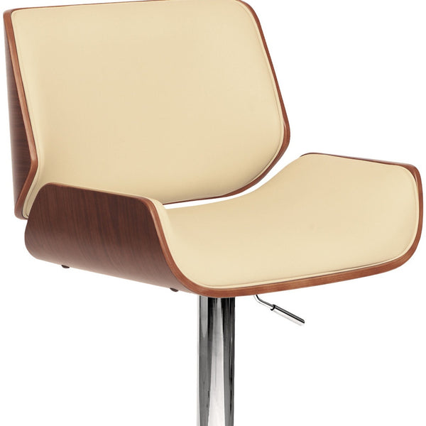 Homeroots 24" Cream And Silver Iron Swivel Low Back Adjustable Height Bar Chair   477271