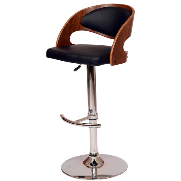 Homeroots Black And Silver Faux Leather And Chrome Low Back Adjustable Height Swivel Bar Chair Black  477272